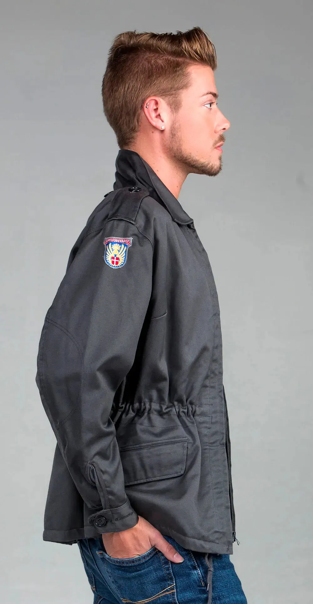 Dark Gray Slanted Pocket Combat Jacket