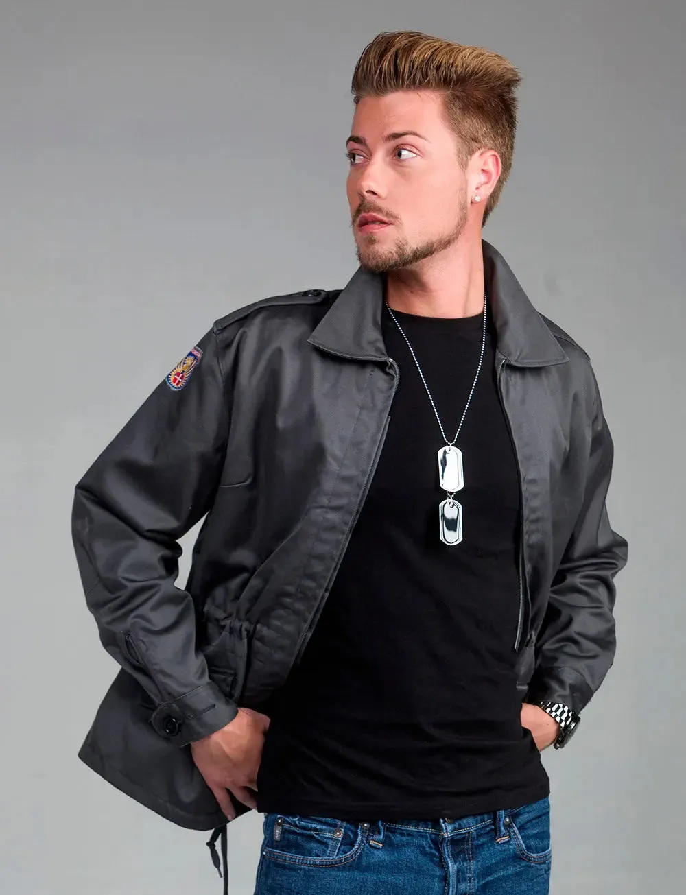 Dark Gray Slanted Pocket Combat Jacket