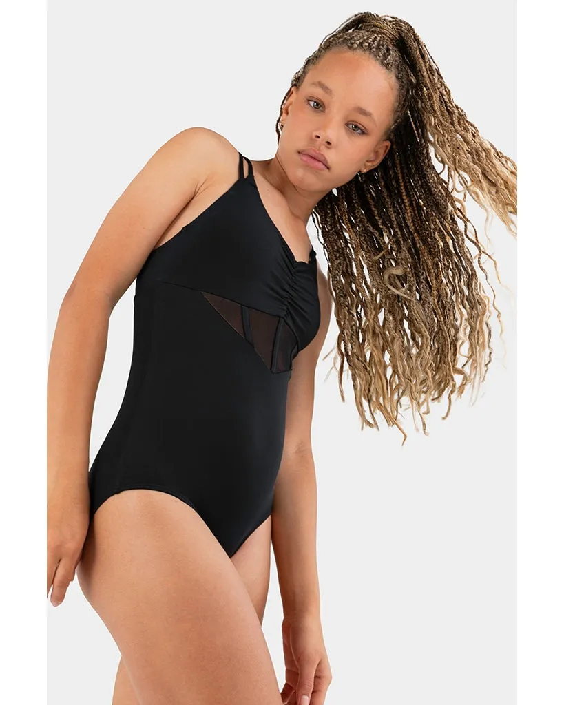 Every Turn It's Showtime Pinch Front Double Strap Leotard - Girls - Black