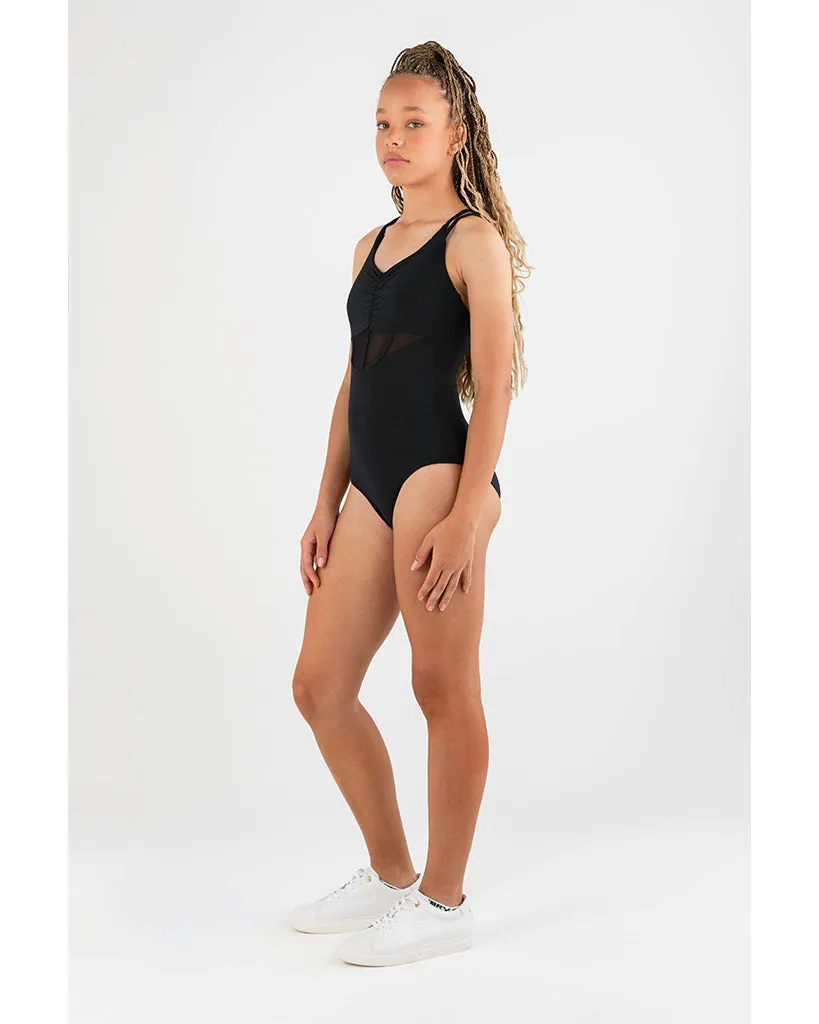 Every Turn It's Showtime Pinch Front Double Strap Leotard - Girls - Black