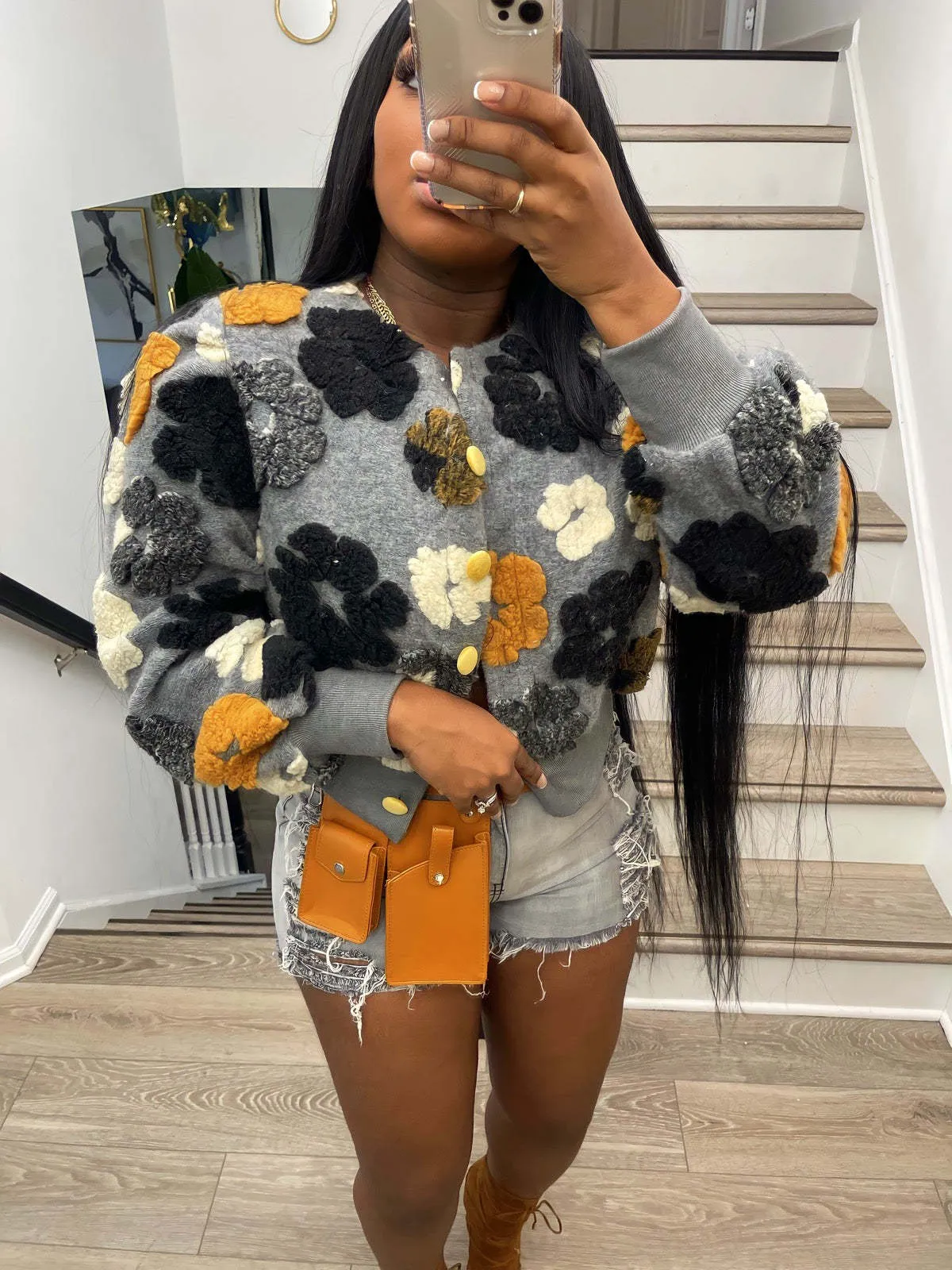 Fashion flower short jacket AY3174