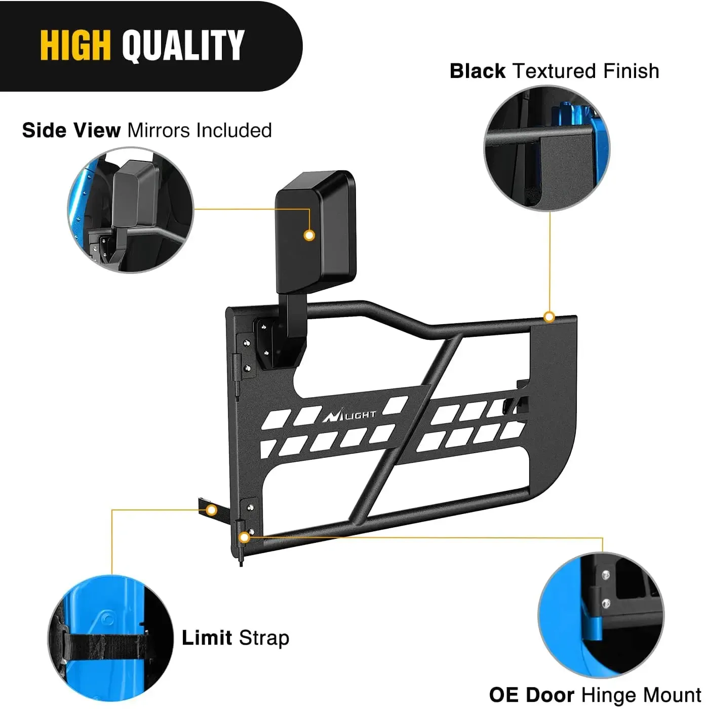 Front Rear Tubular Doors W/Side View Mirrors For 2007-2018 Wrangler JK 2 Door