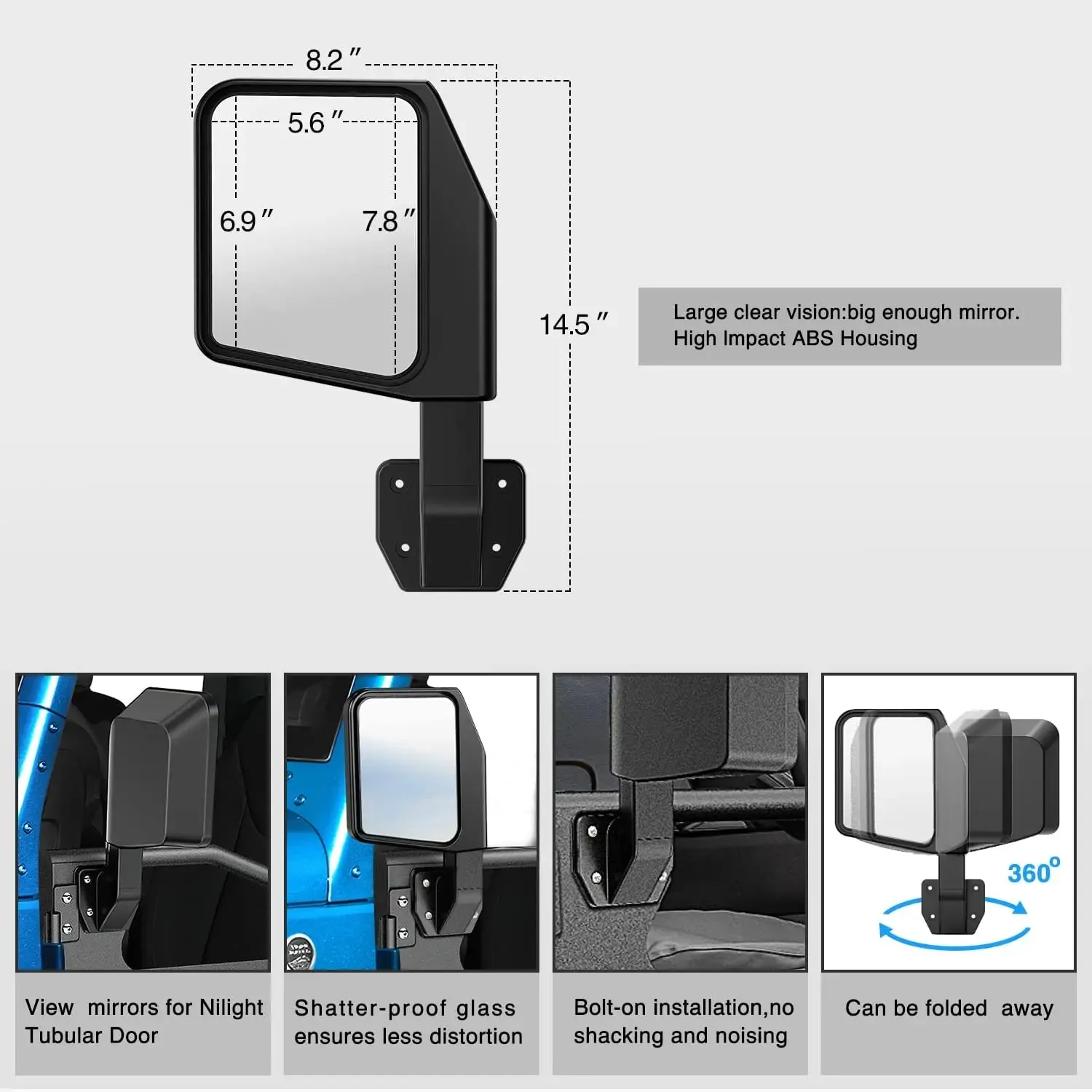 Front Rear Tubular Doors W/Side View Mirrors For 2007-2018 Wrangler JK 2 Door