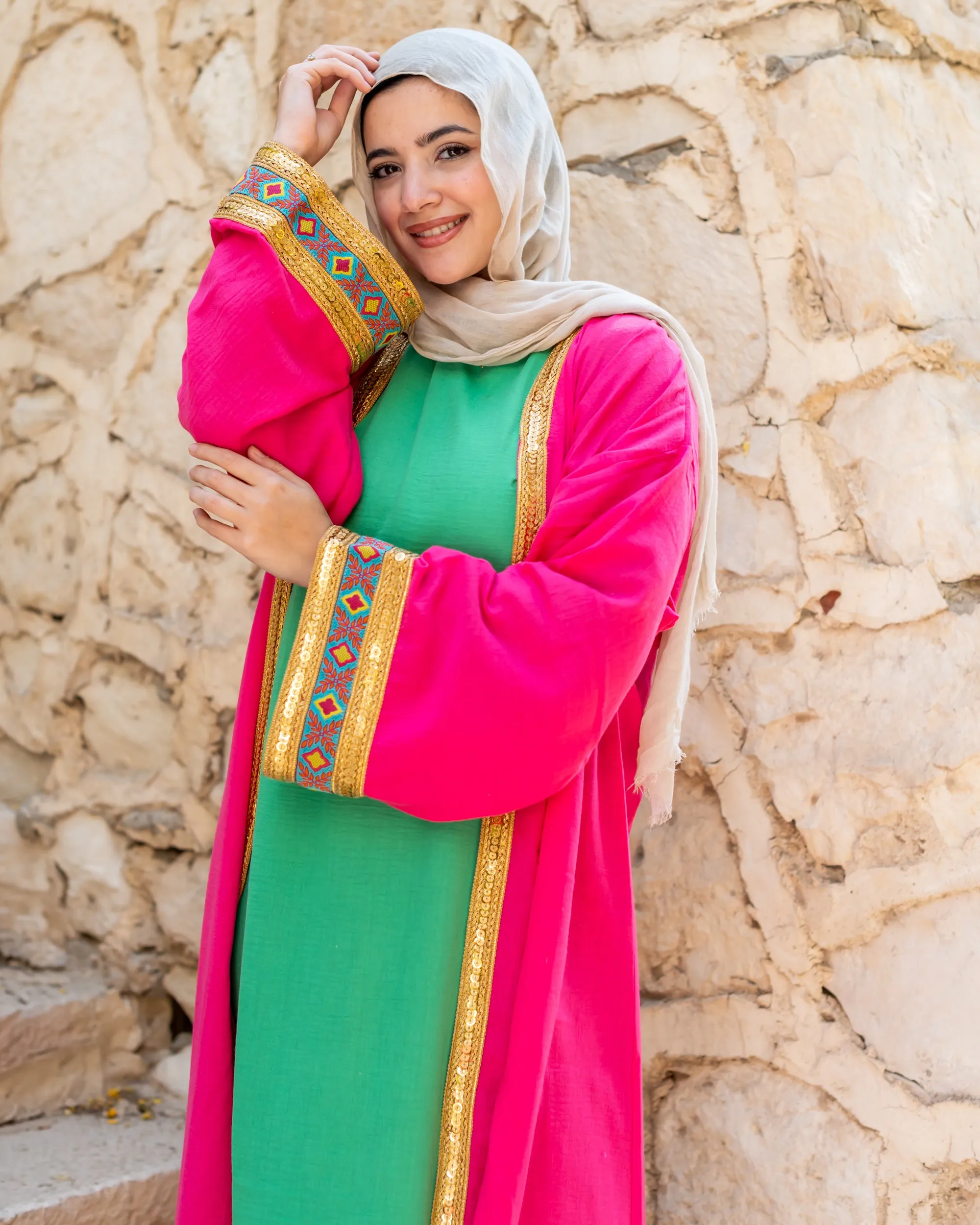 Fushia Indian Cloak with gold tape