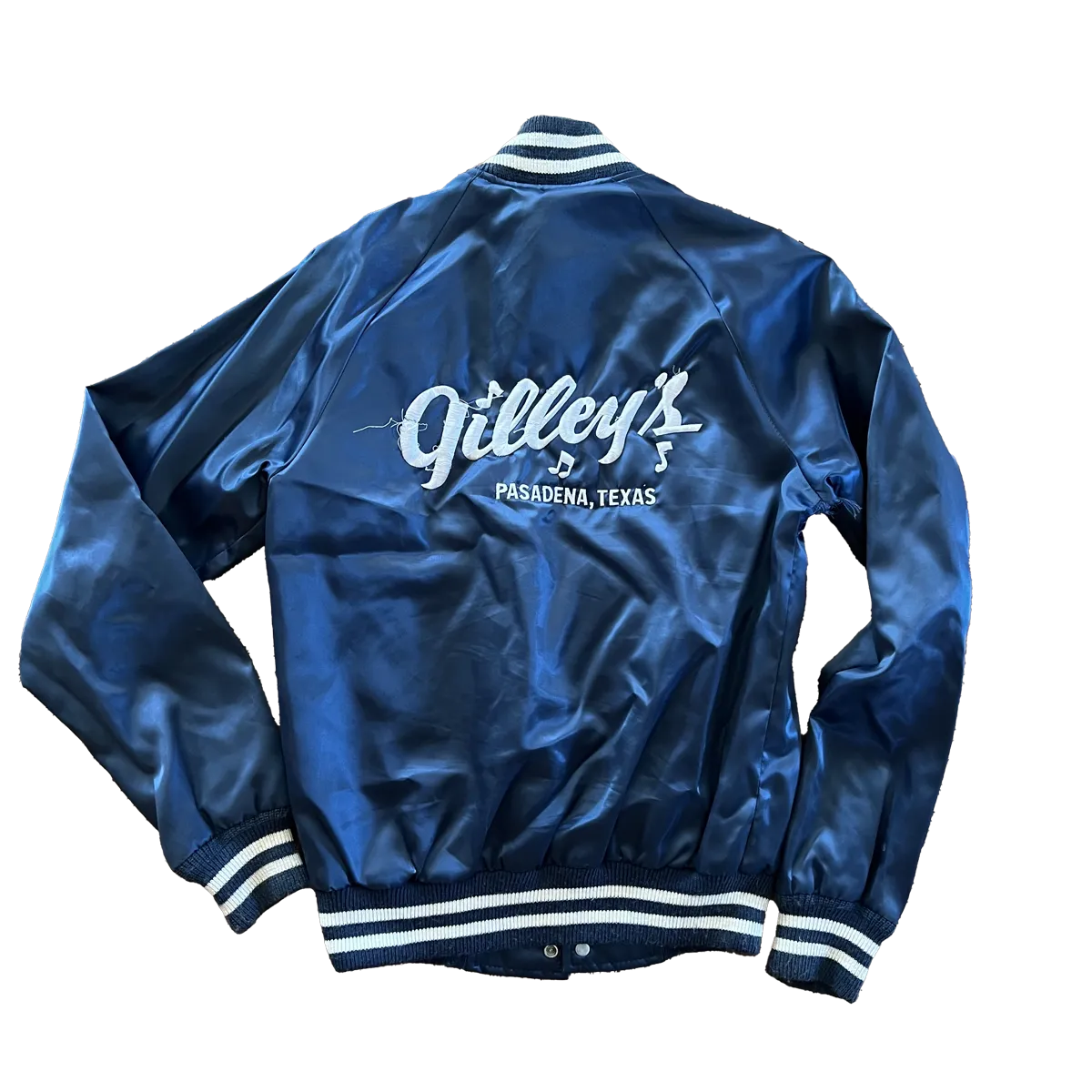 Navy Blue Satin Jacket by Gilley - Size Small, Elegant Finish