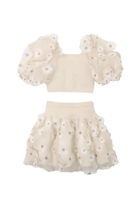 Gingersnaps Knit and Floral Applique Tulle Skirt Set