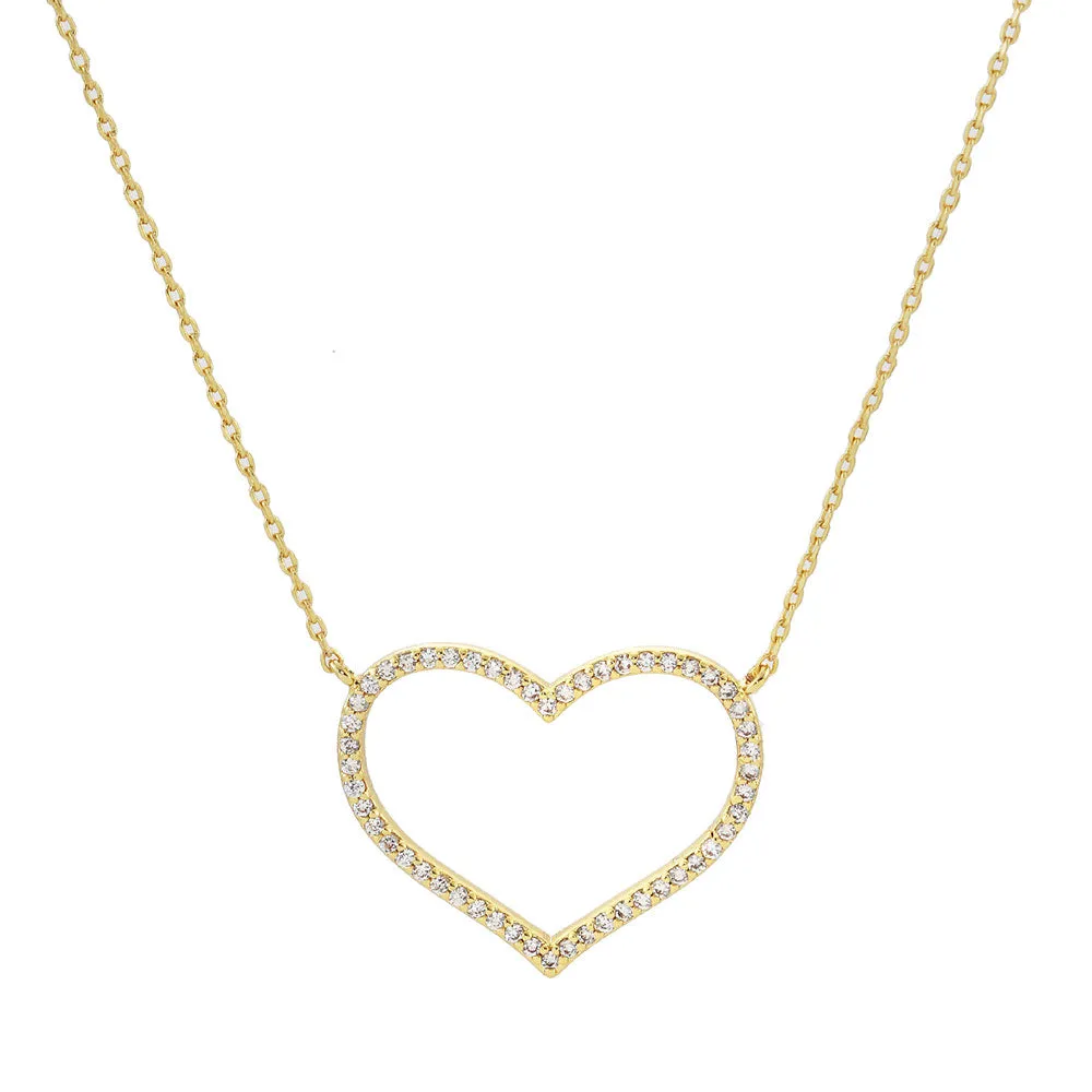 Gold Dipped CZ Open Heart Pendant Necklace