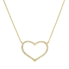 Gold Dipped CZ Open Heart Pendant Necklace
