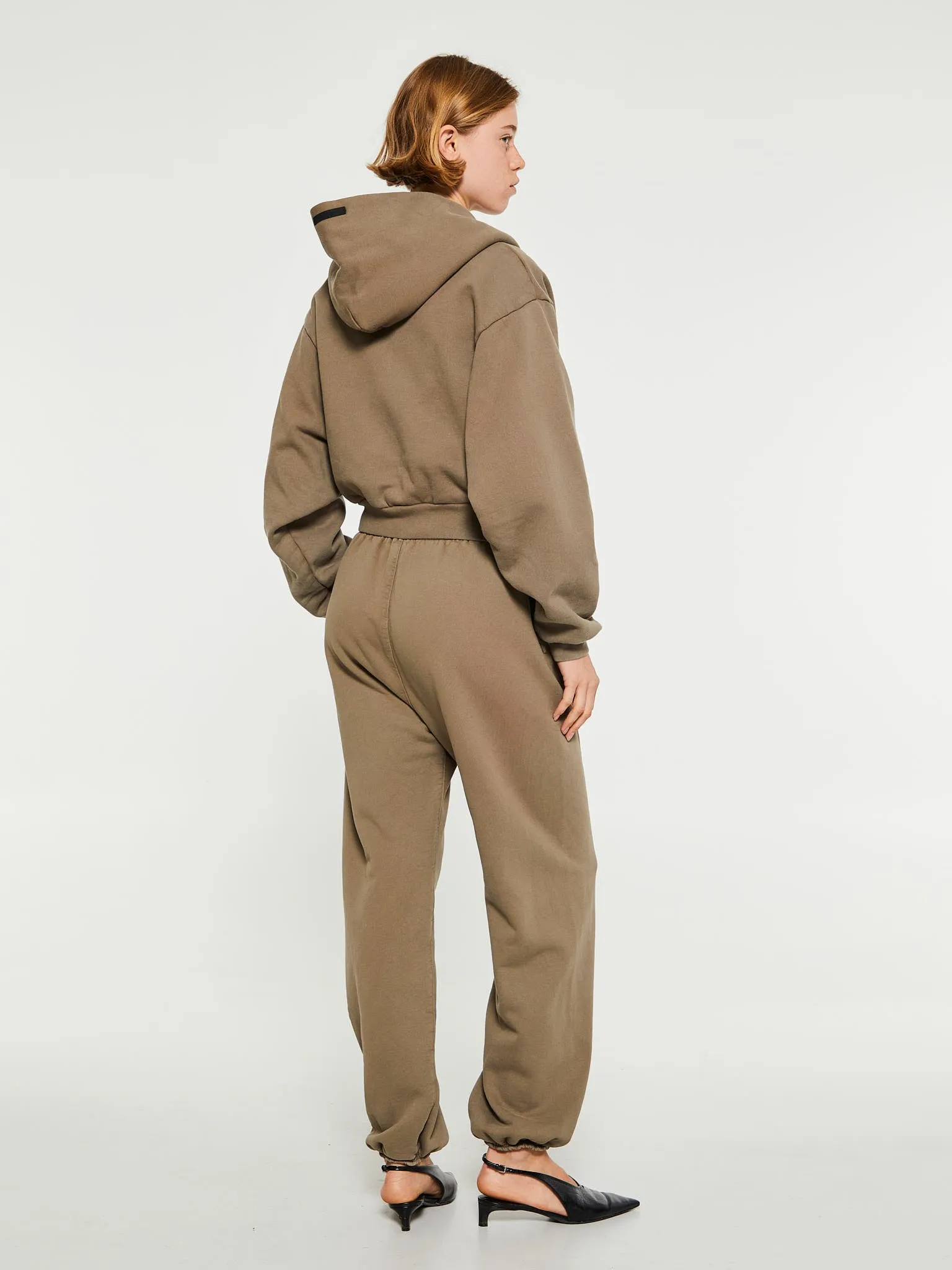 Heavy Fleece Cropped V-Neck Hoodie in Military