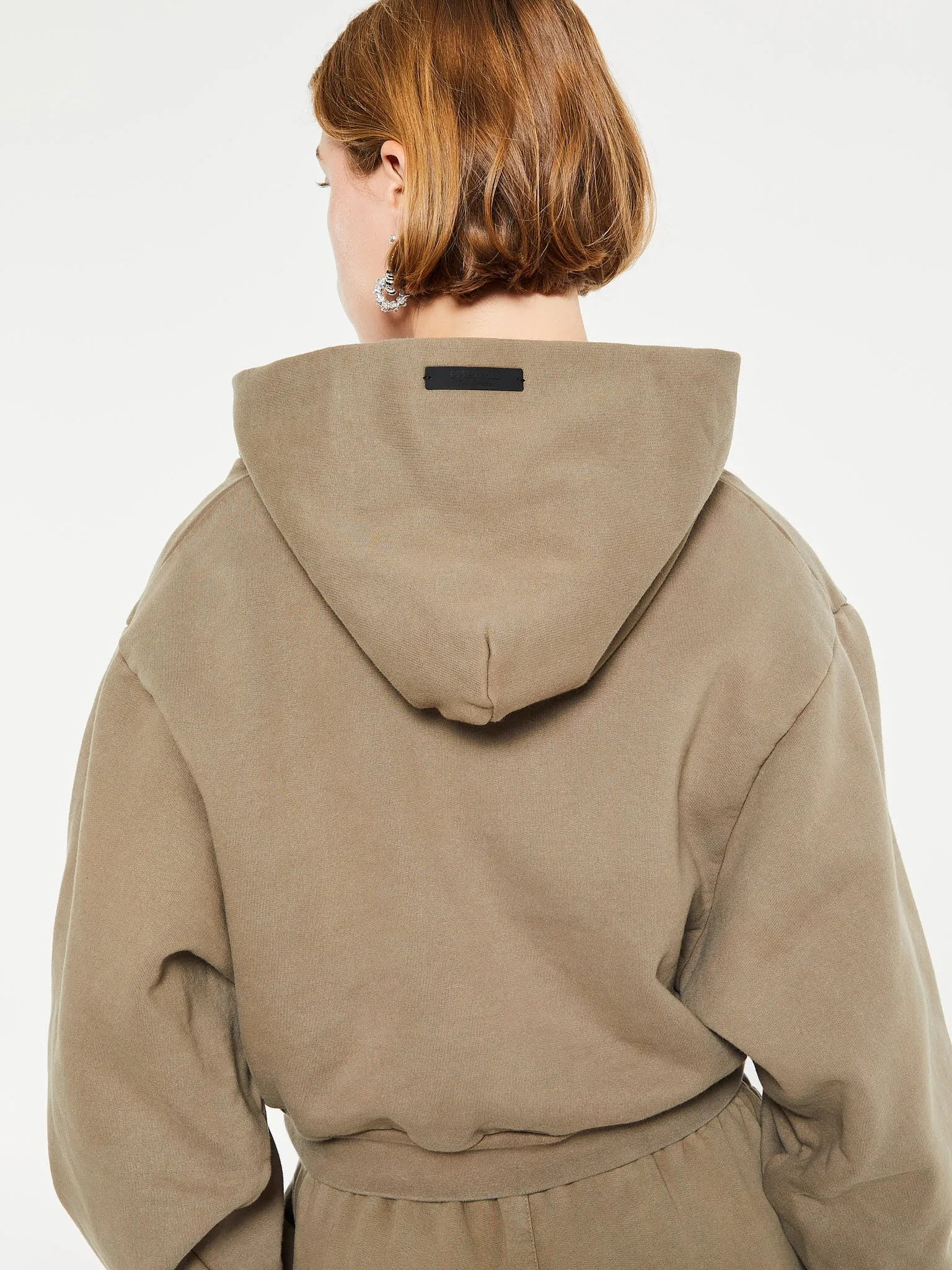Heavy Fleece Cropped V-Neck Hoodie in Military