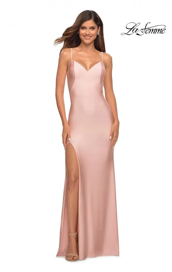 La Femme 30435 Stone Strap V Neck Gown