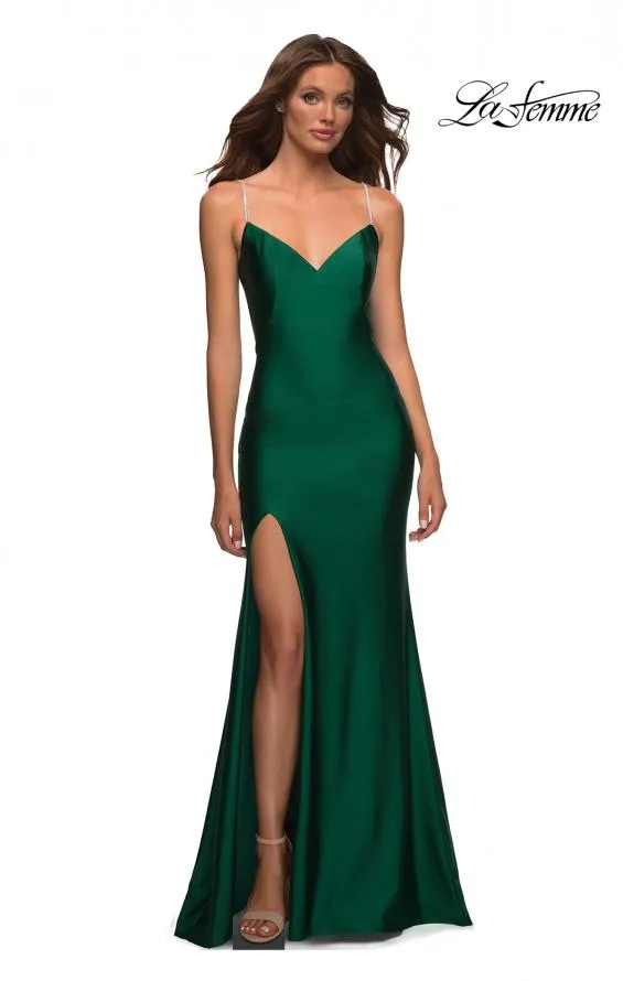 La Femme 30435 Stone Strap V Neck Gown