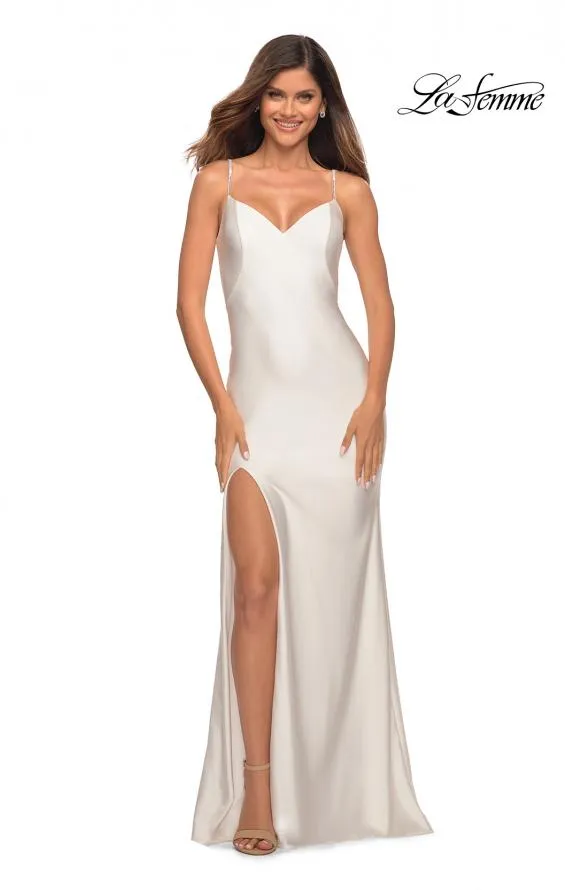 La Femme 30435 Stone Strap V Neck Gown