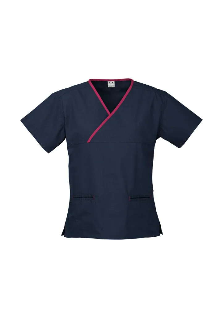 Ladies Contrast Crossover Scrubs Top