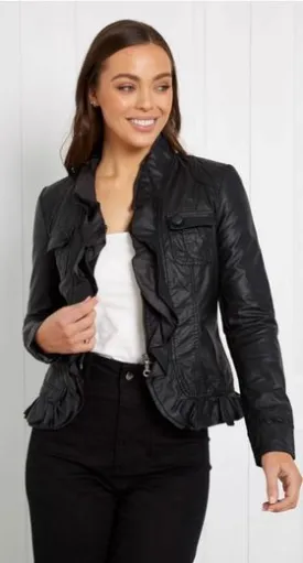 LEATHER LOOK BLACK FRILL JACKET