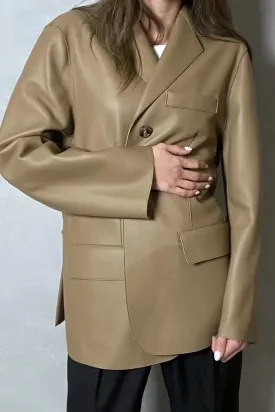 Lily Leather Blazer Beige