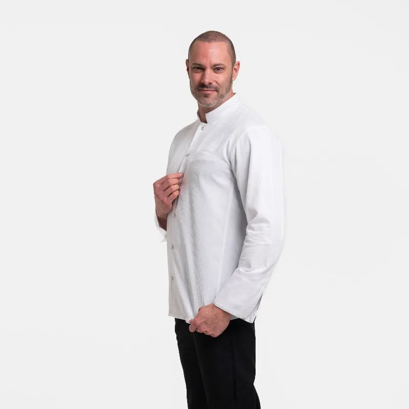 Stylish Embossed White Chefs Coat with Long Sleeves for Men by MANELLI