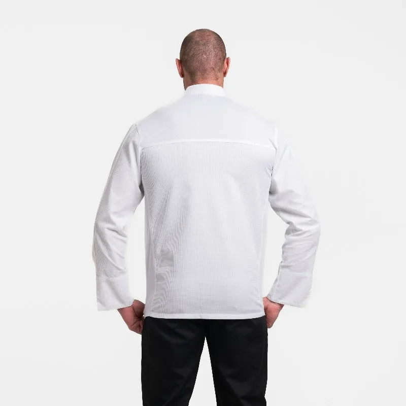 Stylish Embossed White Chefs Coat with Long Sleeves for Men by MANELLI