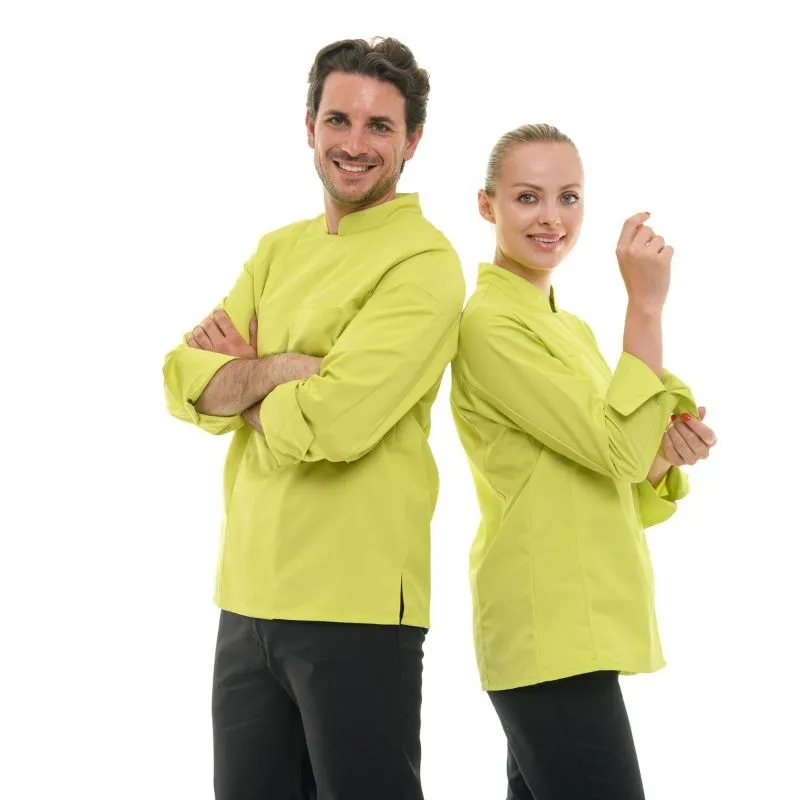Stylish Mens Long Sleeve Lime Green Chef Coat - MANELLI Professional Culinary Jacket