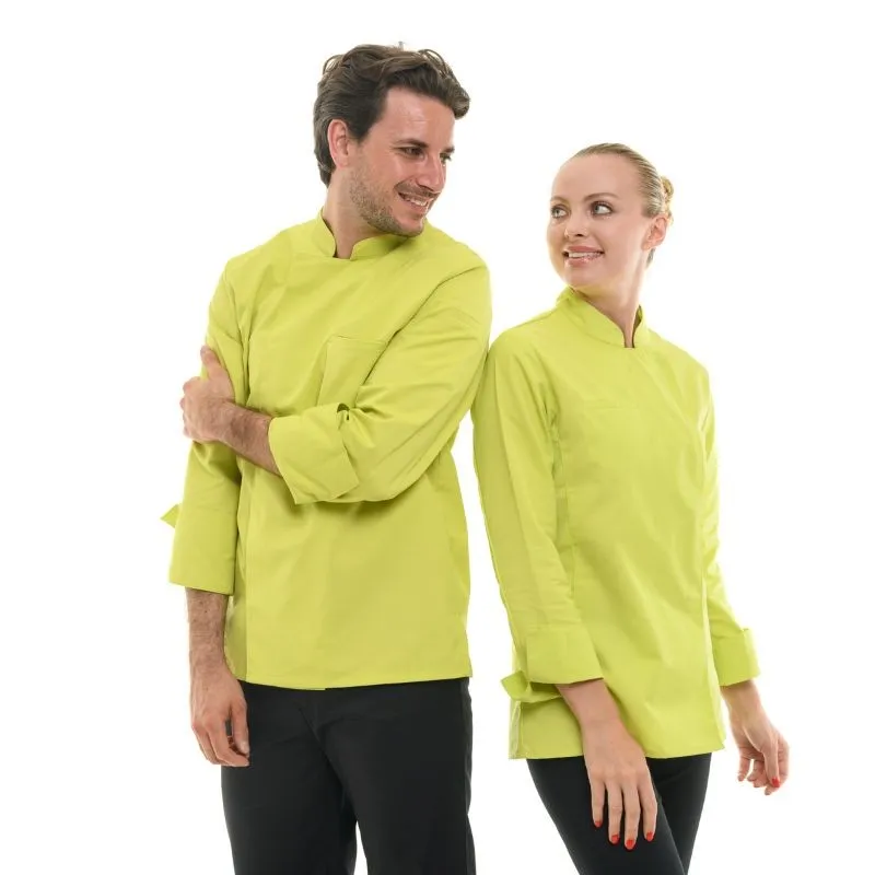 Stylish Mens Long Sleeve Lime Green Chef Coat - MANELLI Professional Culinary Jacket