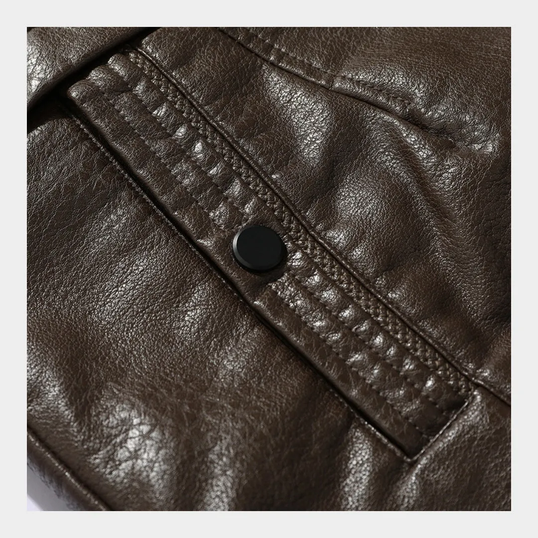 Mens Plush Leather Jacket - Warm Winter Outerwear, Black, Coffee, Durable and Stylish Design