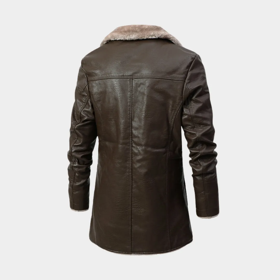 Mens Plush Leather Jacket - Warm Winter Outerwear, Black, Coffee, Durable and Stylish Design