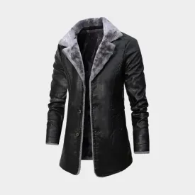 Mens Plush Leather Jacket - Warm Winter Outerwear, Black, Coffee, Durable and Stylish Design