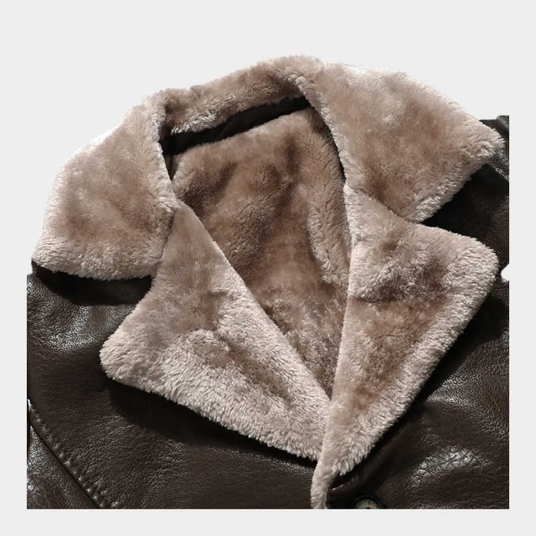 Mens Plush Leather Jacket - Warm Winter Outerwear, Black, Coffee, Durable and Stylish Design