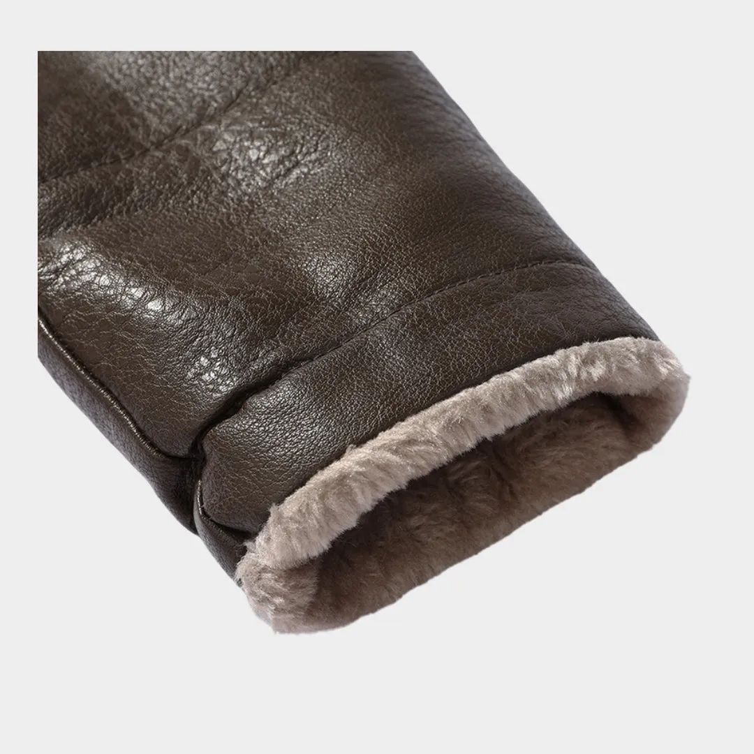 Mens Plush Leather Jacket - Warm Winter Outerwear, Black, Coffee, Durable and Stylish Design