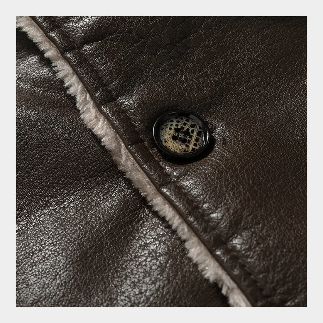 Mens Plush Leather Jacket - Warm Winter Outerwear, Black, Coffee, Durable and Stylish Design