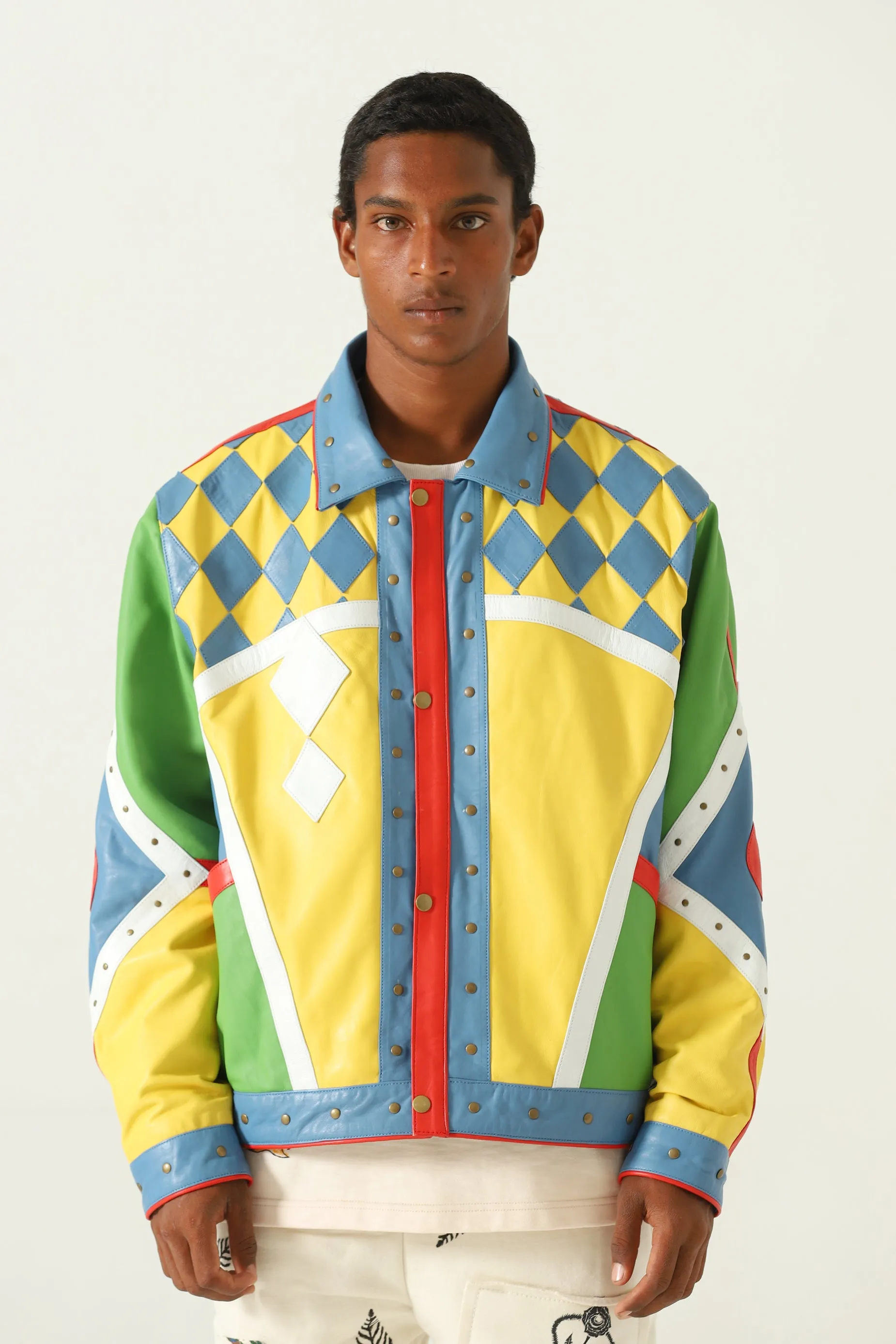 MULTICOLOR PANELED LEATHER JACKET