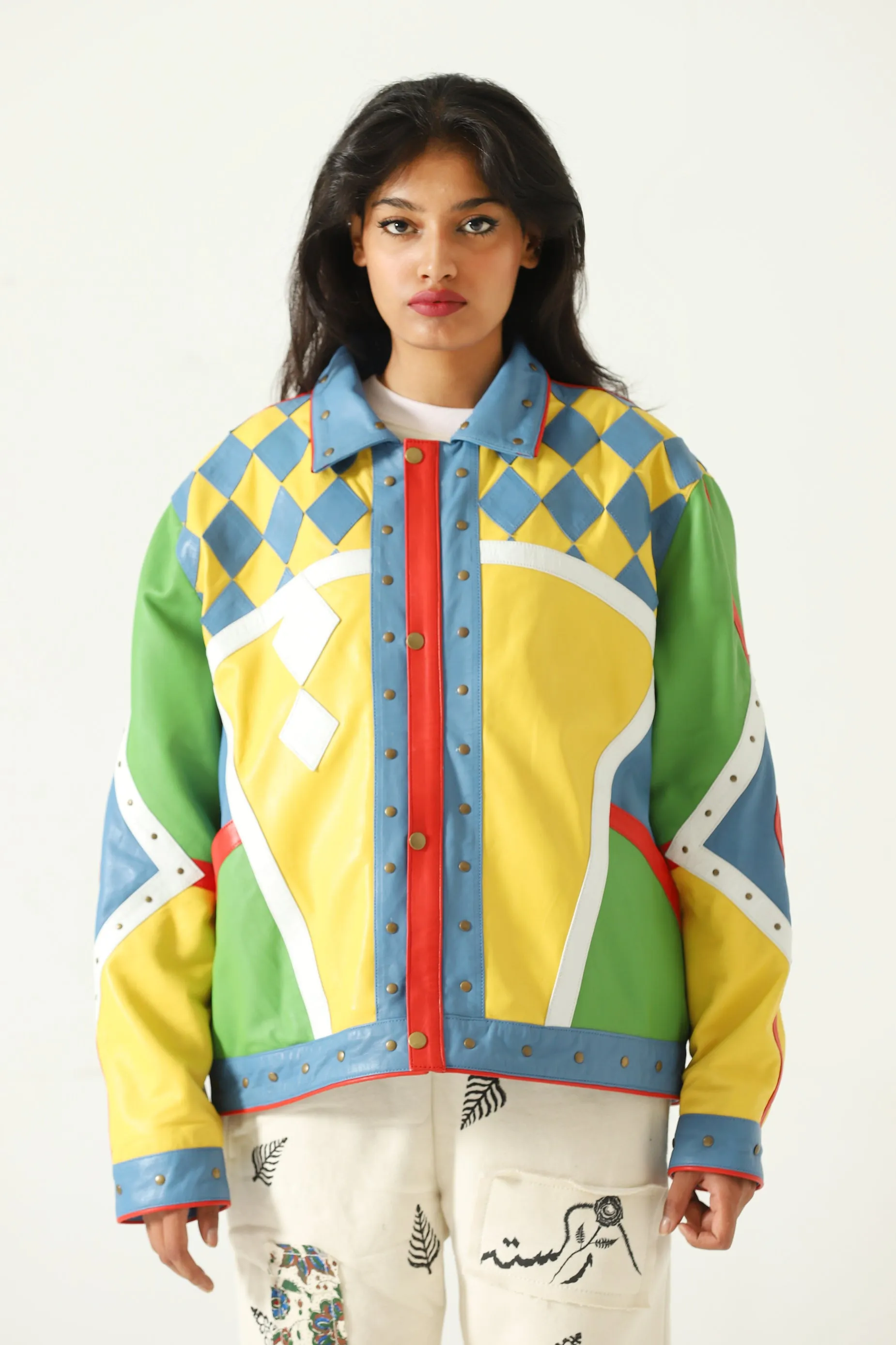 MULTICOLOR PANELED LEATHER JACKET
