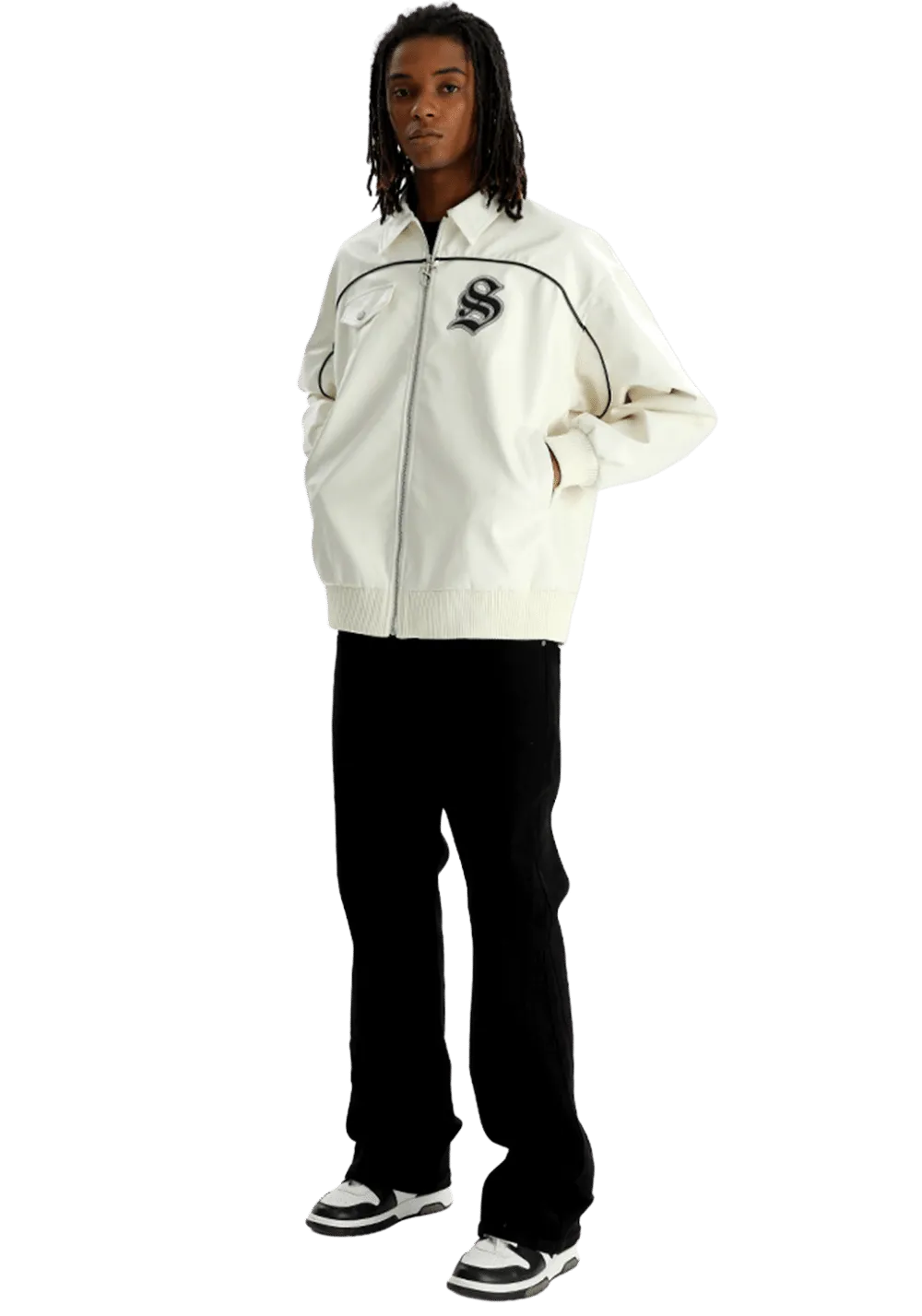 NESA Embroidered Faux Leather Jacket