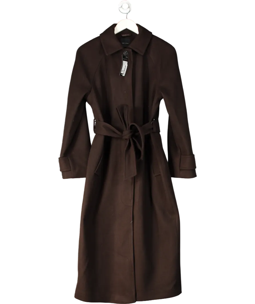 New Look Brown Wool Look Longline Belted Trench Coat UK 10