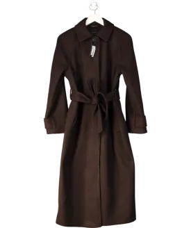 New Look Brown Wool Look Longline Belted Trench Coat UK 10