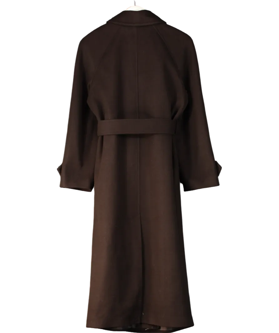 New Look Brown Wool Look Longline Belted Trench Coat UK 10