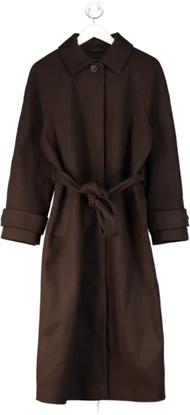 New Look Brown Wool Look Longline Belted Trench Coat UK 12
