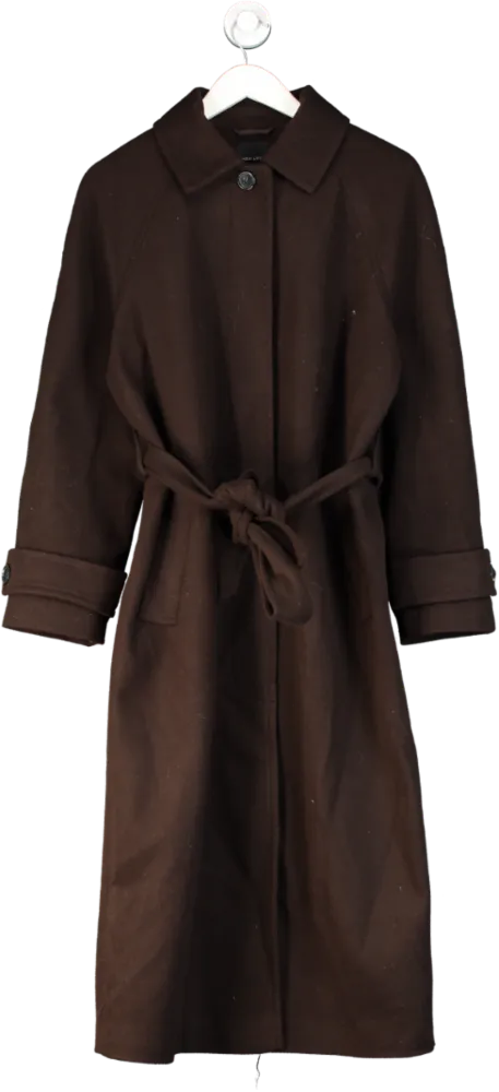 New Look Brown Wool Look Longline Belted Trench Coat UK 12