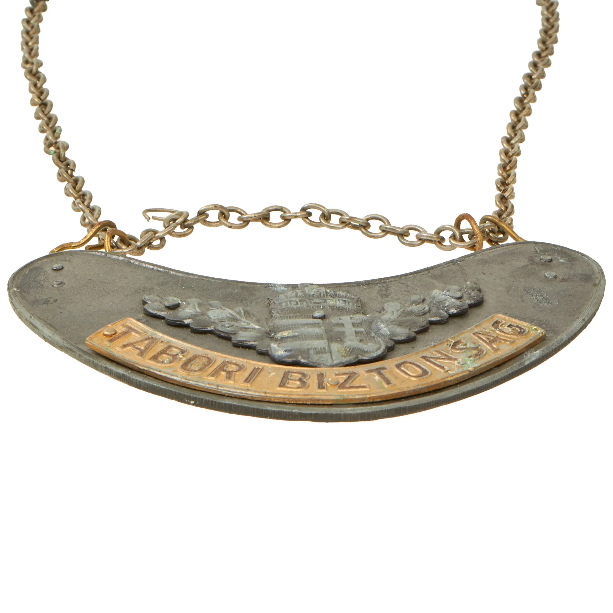 Original WWII Hungarian Military Police Tábori Biztonság Gorget with Chain - Period Repaired