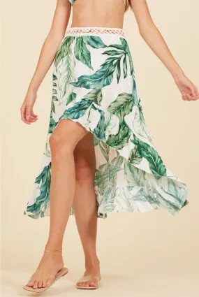 Rainforest Leaf Print High Low Skirt