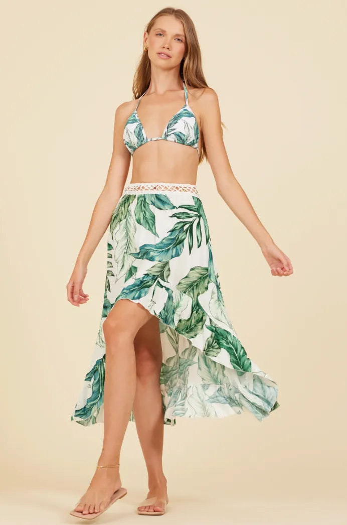 Rainforest Leaf Print High Low Skirt