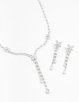 Rhodium Cubic Zirconia Butterfly Drop Earrings & Necklace Set