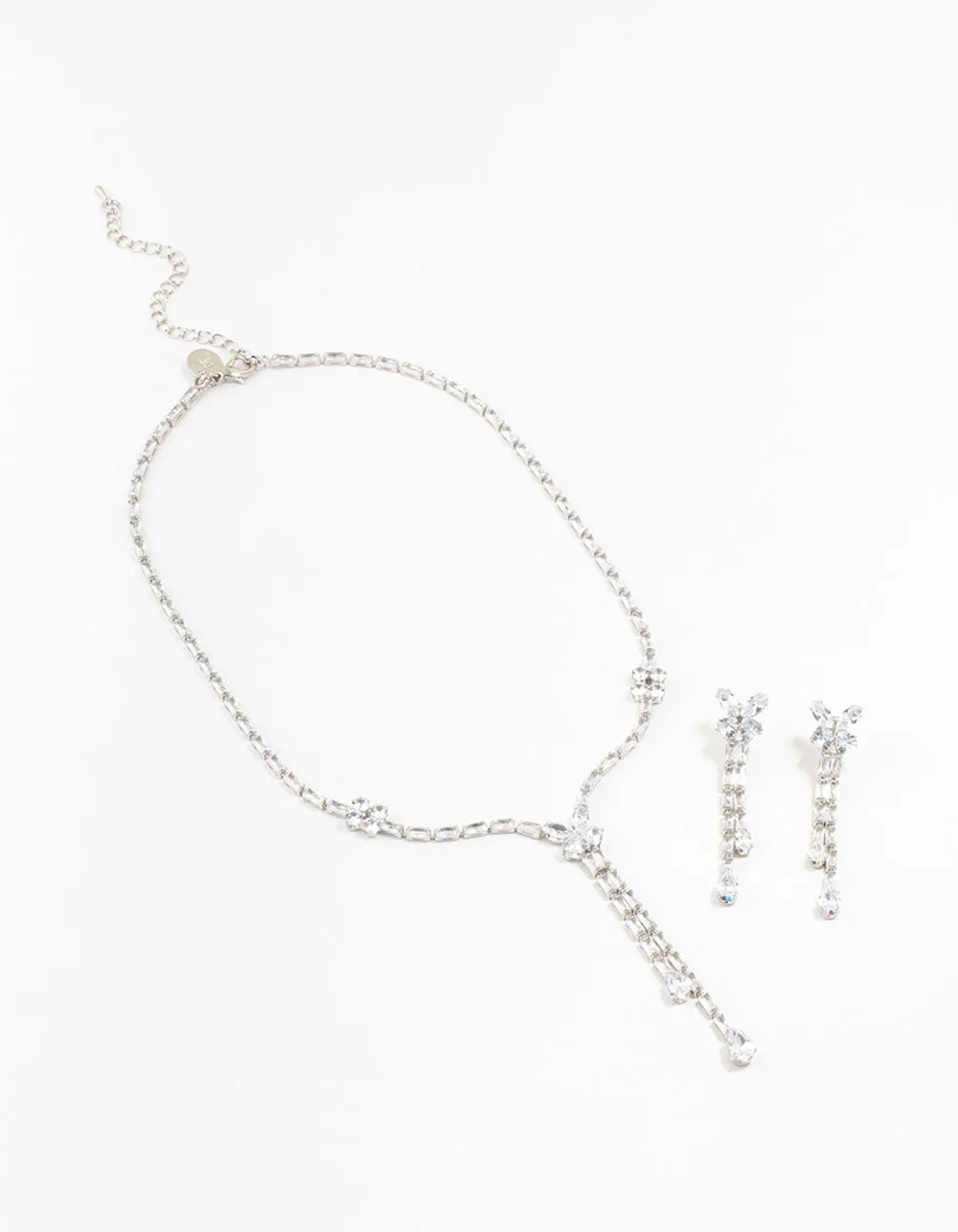 Rhodium Cubic Zirconia Butterfly Drop Earrings & Necklace Set