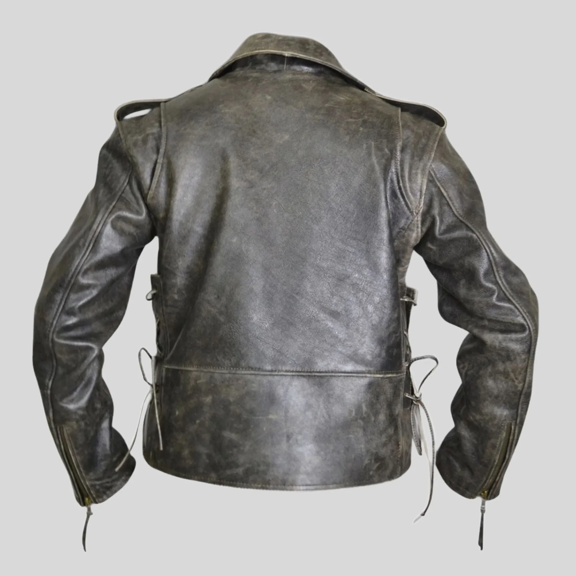 Side Lace-up Vintage Distress Motorcycle Biker Leather Jacket (CL-12)