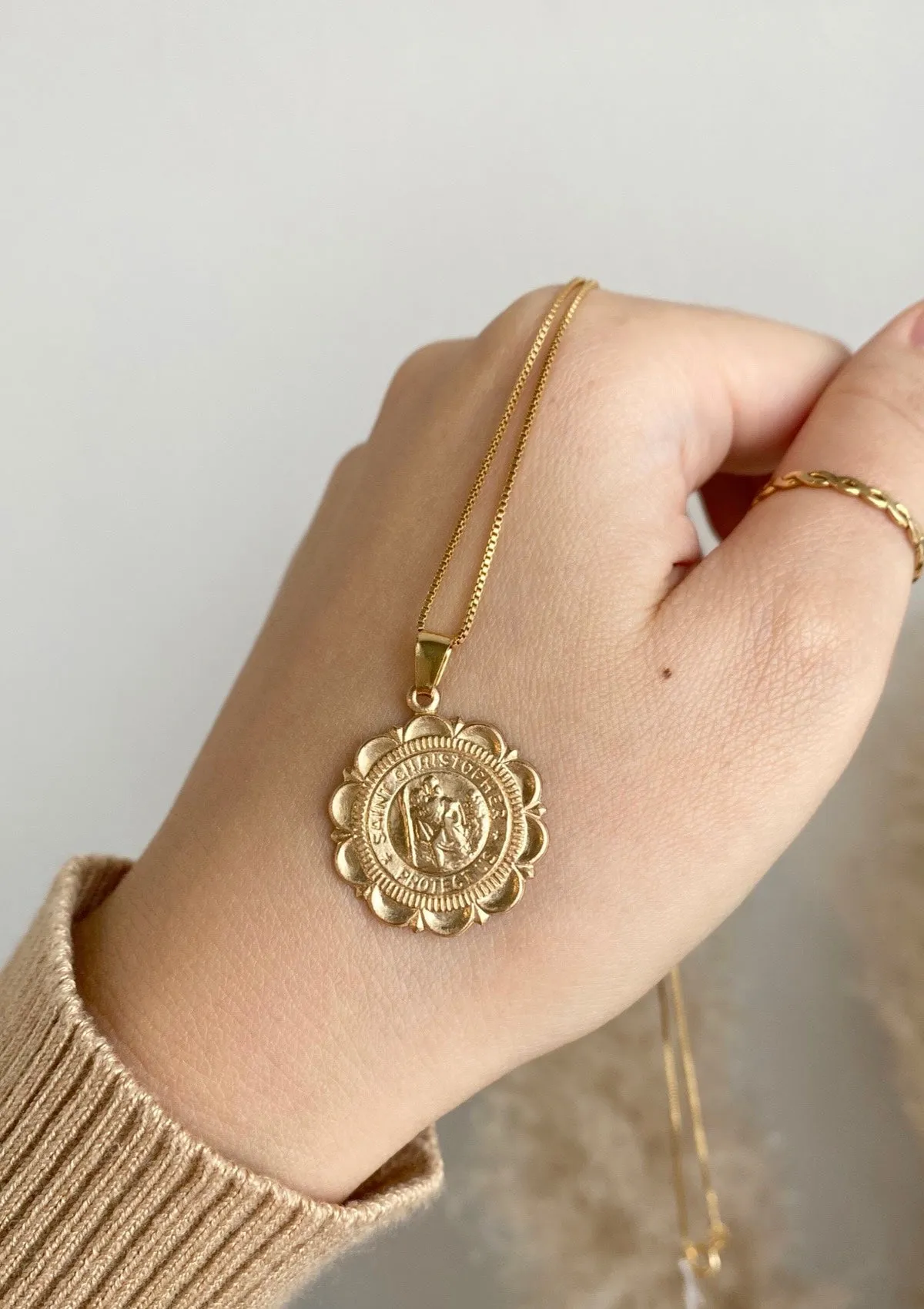 St Christopher LG Medallion Necklace