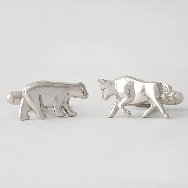Sterling Silver Bull & Bear Cuff Links
