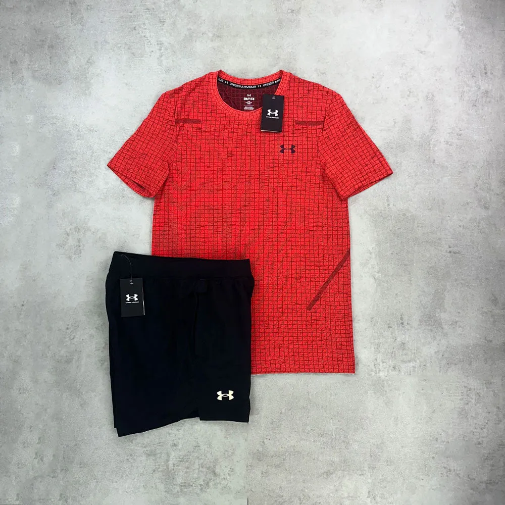Under Armour Seamless T-Shirt/ Shorts Set Red/ Black