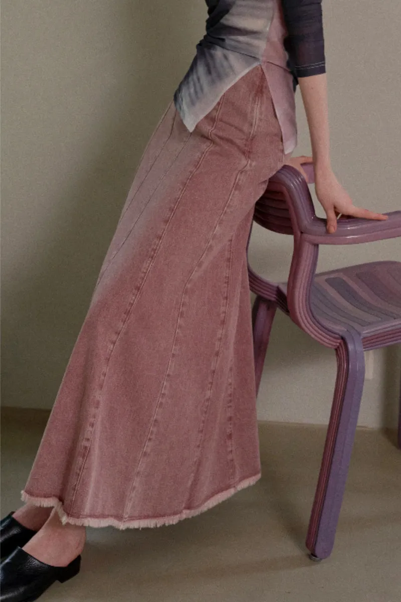 V-shaped denim fringed fishtail skirt dress | 3 colors