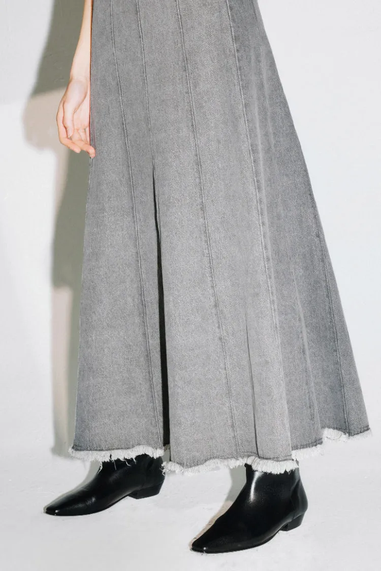 V-shaped denim fringed fishtail skirt dress | 3 colors