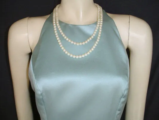 *VINTAGE OLEG CASSINI SEAFOAM HALTER EVENING GOWN WITH MATCHING BOLERO JACKET - GORGEOUS CRISS CROSS BACK